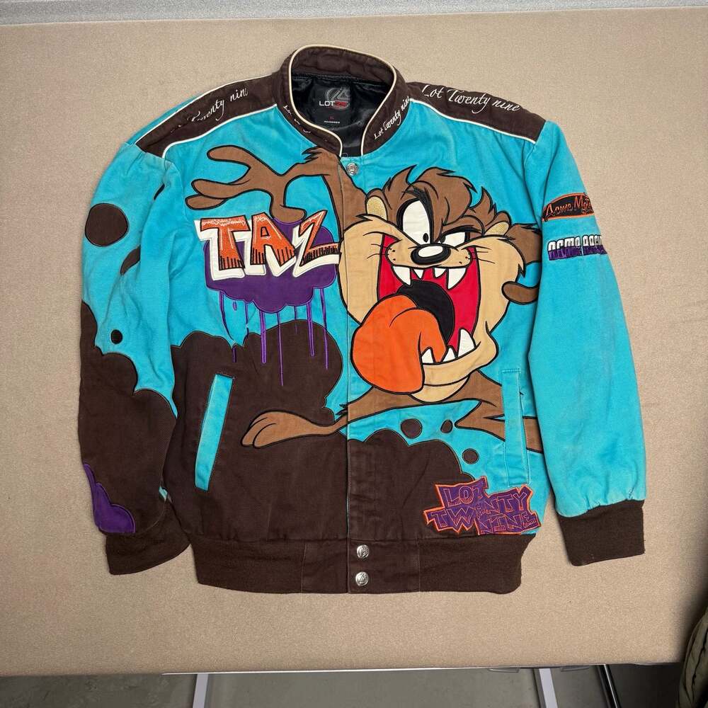 Vintage Lot 29 Looney Tunes Taz Racing Bomber Jacket Size XL